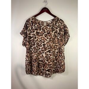 Maurices Women's Leopard Print‎ Top Blouse Brown Relaxed Fit Size L
